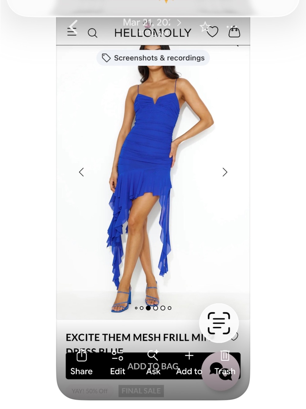 Hello Molly Cobalt Blue Mesh Frill High-Low Dress